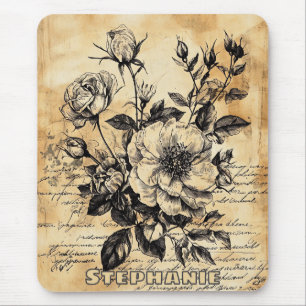 Rustikale Blumenskizze mit Kalligrafie - Alter (10 Mousepad