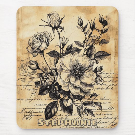 Rustikale Blumenskizze mit Kalligrafie - Alter (10 Mousepad (Vorne)