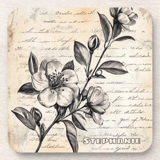 Rustikale Blumenskizze mit Kalligrafie - Alter (2) Getränkeuntersetzer (Vorderseite)