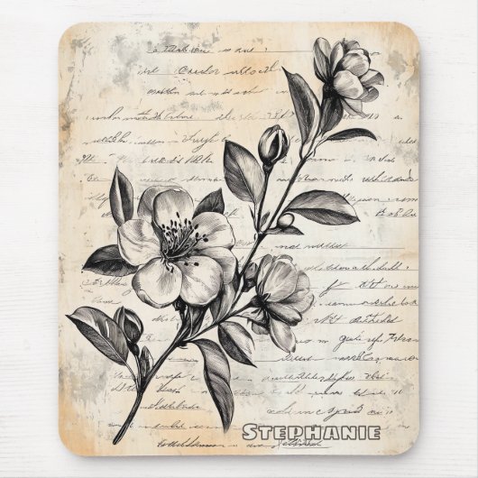 Rustikale Blumenskizze mit Kalligrafie - Alter (2) Mousepad (Vorne)