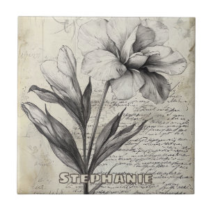 Rustikale Blumenskizze mit Kalligrafie - Alter (3) Fliese
