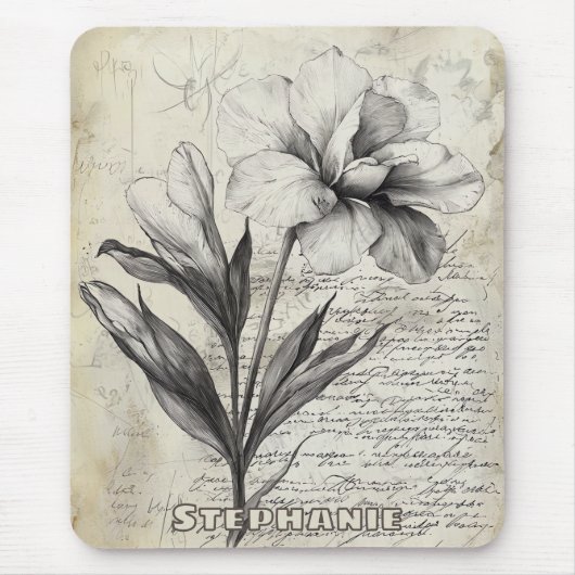 Rustikale Blumenskizze mit Kalligrafie - Alter (3) Mousepad (Vorne)