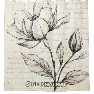 Rustikale Blumenskizze mit Kalligrafie - Alter (4) Duschvorhang