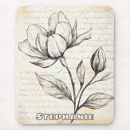 Rustikale Blumenskizze mit Kalligrafie - Alter (4) Mousepad (Vorne)