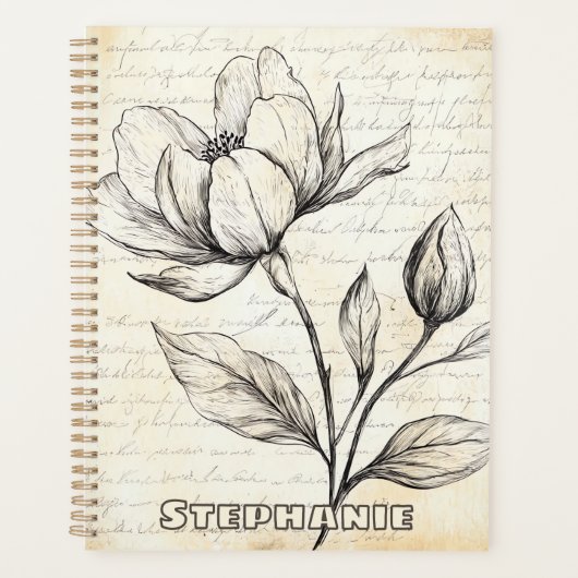 Rustikale Blumenskizze mit Kalligrafie - Alter (4) Planer (Vorderseite)