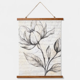 Rustikale Blumenskizze mit Kalligrafie - Alter (4) Wandteppich Mit Holzrahmen