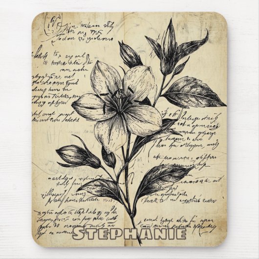 Rustikale Blumenskizze mit Kalligrafie - Alter (5) Mousepad (Vorne)