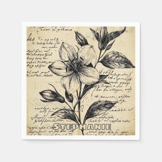 Rustikale Blumenskizze mit Kalligrafie - Alter (5) Serviette (Vorderseite)