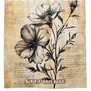 Rustikale Blumenskizze mit Kalligrafie - Alter (6) Duschvorhang