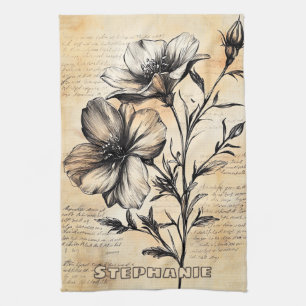 Rustikale Blumenskizze mit Kalligrafie - Alter (6) Geschirrtuch