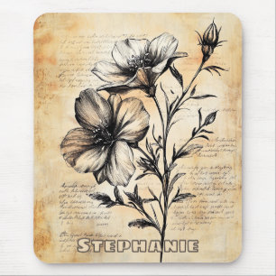 Rustikale Blumenskizze mit Kalligrafie - Alter (6) Mousepad