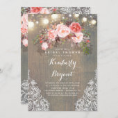 Rustikale Blumenspitze beleuchtet hölzernes Einladung (Vorne/Hinten)