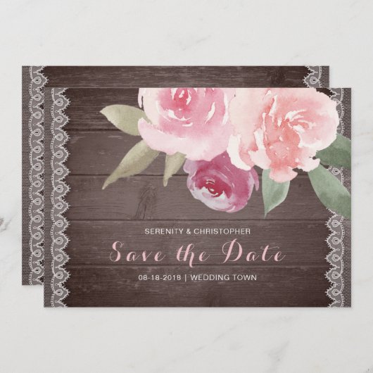 Rustikale Blumenspitze Save the Date (Vorne/Hinten)