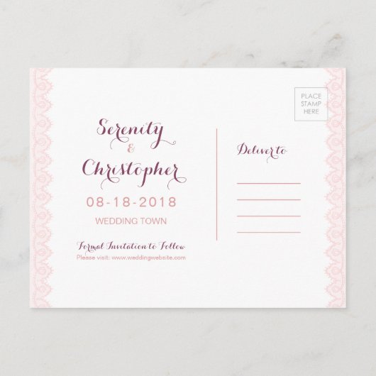 Rustikale Blumenspitze Save the Date Ankündigungspostkarte (Rückseite)