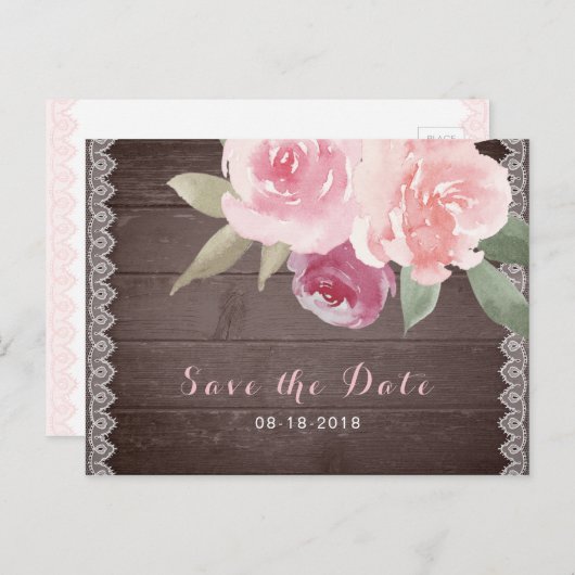 Rustikale Blumenspitze Save the Date Ankündigungspostkarte (Vorne/Hinten)
