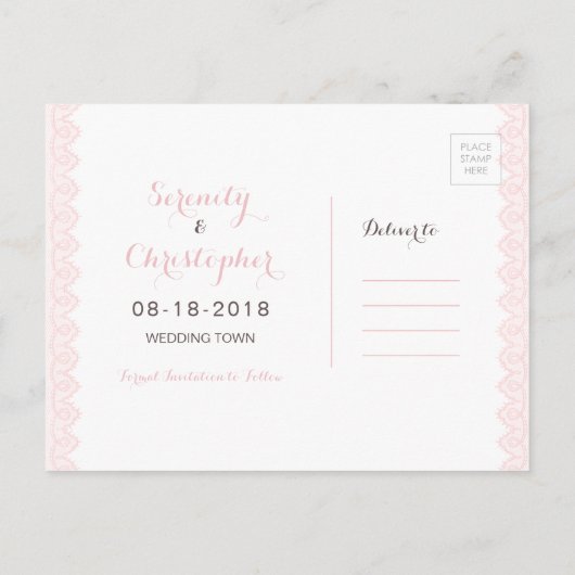 Rustikale Blumenspitze Save the Date Ankündigungspostkarte (Rückseite)