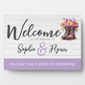 Rustikale Blumenstiefel Farm Wedding Welcome Gäste Fotoplatte (Vorderseite)