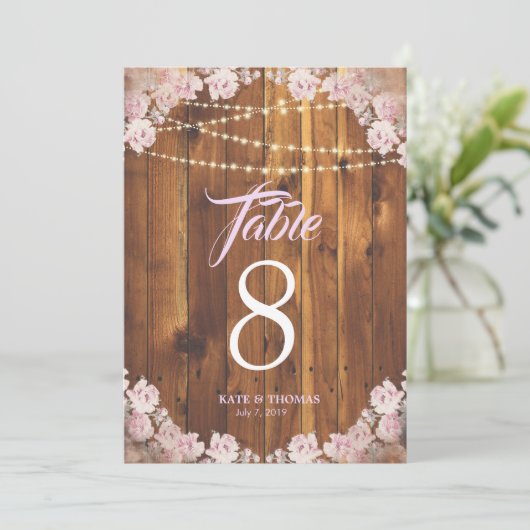 Rustikale Blumenstränge Holz Tischnummer (Stehend Vorderseite)