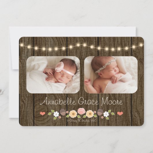 Rustikale Blumenstrauß der Lichter Geburtshinweise Ankündigung (Rückseite)