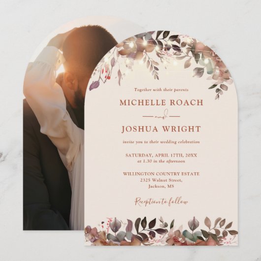 Rustikale Blumenstrauß-Foto Hochzeit Einladung (Vorne/Hinten)