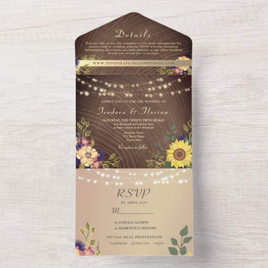 Rustikale Blumenstrauß-Hochzeit All In One Einladung (Innen Boden)