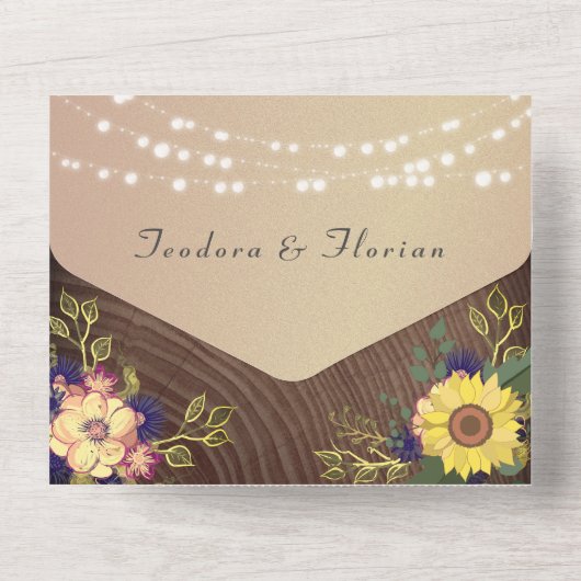 Rustikale Blumenstrauß-Hochzeit All In One Einladung (Rückseite)