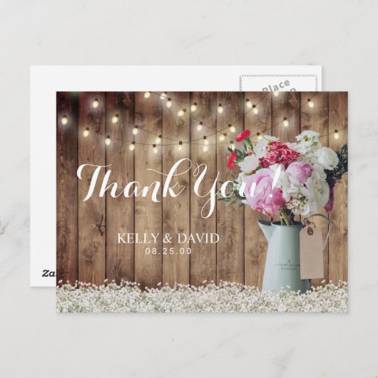 Rustikale Blumenstrauß & Streichellichter Vielen D Postkarte (Vorne/Hinten)