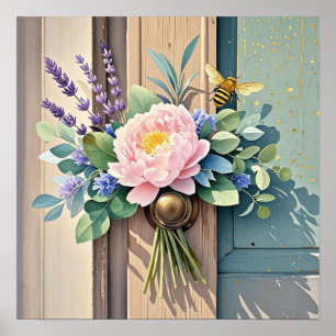 Rustikale Blumensträuße Pfingstrosen Lavendel Poster