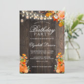 Rustikale Blumenstürme Pumpkin Geburtstagsparty Einladung (Stehend Vorderseite)