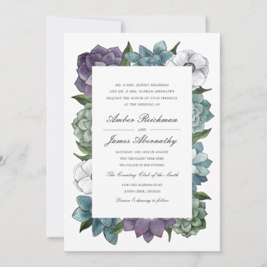 Rustikale Blumensukkulente Hochzeit Einladung (Vorderseite)