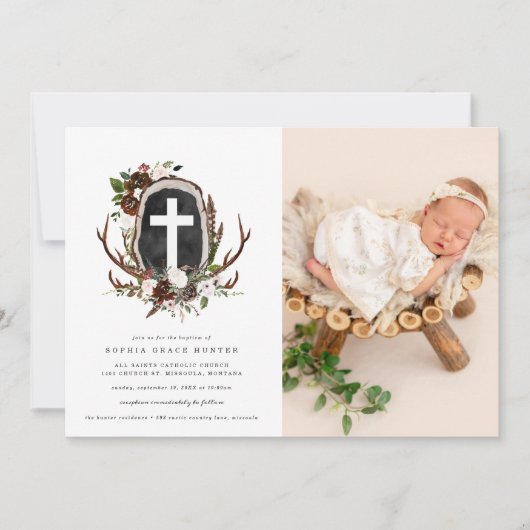 Rustikale Blumentaufen Einladung (Vorderseite)