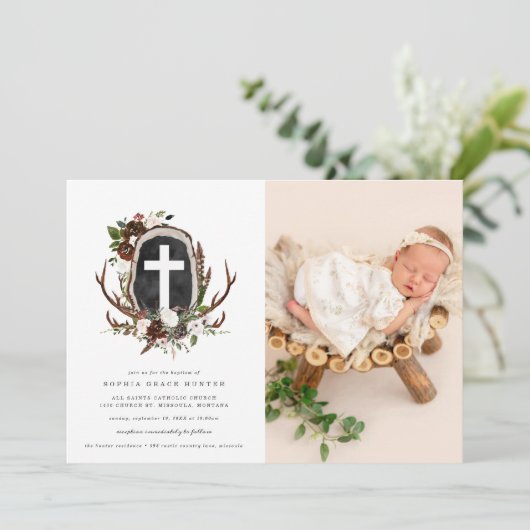 Rustikale Blumentaufen Einladung (Stehend Vorderseite)