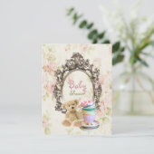 rustikale BlumenTeddybär-Babypartyeinladungen Einladung (Stehend Vorderseite)