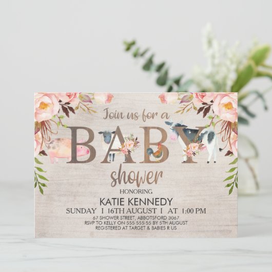 Rustikale Blumentiere Kinderdusche Einladung (Stehend Vorderseite)