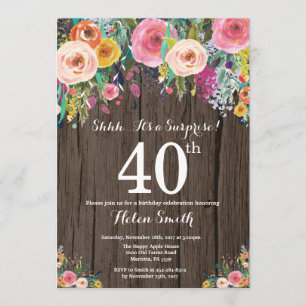 Rustikale Blumenüberraschung 40. Geburtstag Einlad Einladung