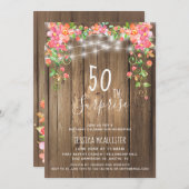Rustikale Blumenüberraschung 50. Geburtstag Einlad Einladung (Vorne/Hinten)
