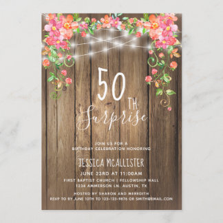 Rustikale Blumenüberraschung 50. Geburtstag Einlad Einladung