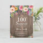 Rustikale Blumenüberraschung zum 100. Geburtstag E Einladung (Stehend Vorderseite)
