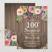 Rustikale Blumenüberraschung zum 100. Geburtstag E Einladung (Vorne/Hinten)