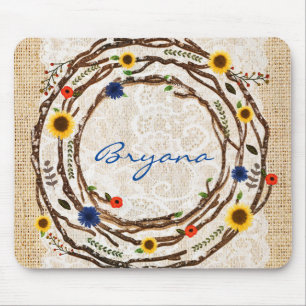 Rustikale Blumenverzweigungen Spitze & Jute-Mauspa Mousepad