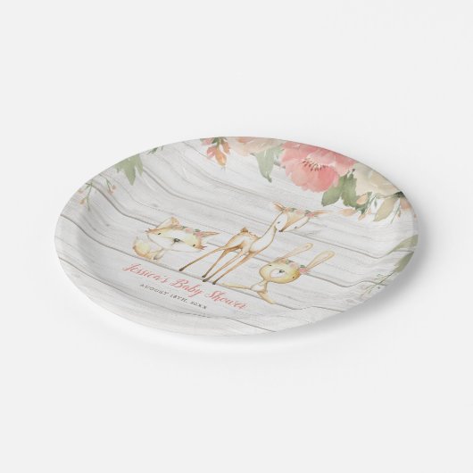 Rustikale Blumenwaldtiere Mädchen Kinderdusche Pappteller (Schrägansicht)