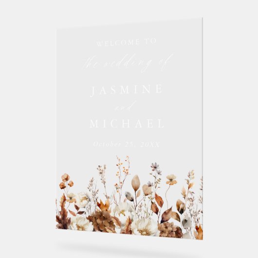 Rustikale Blumenwiese im Herbst Begrüßung Acrylschild (Winkel)