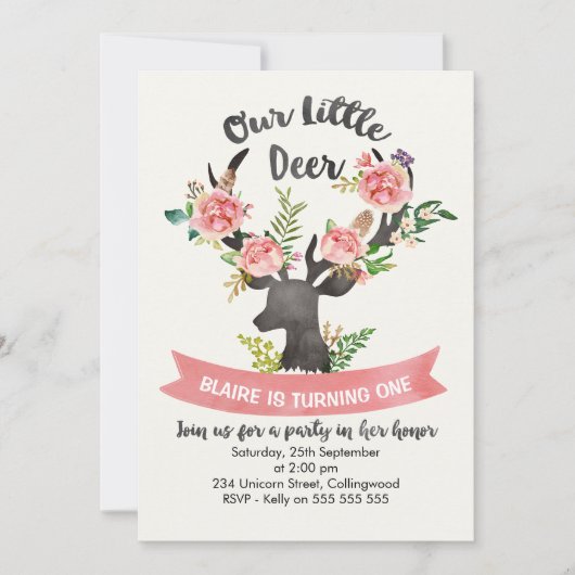 Rustikale Blumenwildgeburt Einladung (Vorderseite)