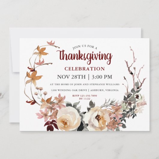 Rustikale Blumenzeremonie Erntedank Einladung (Vorderseite)