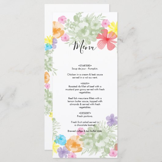 Rustikale Blumenzeremonie Menükarte (Vorne/Hinten)