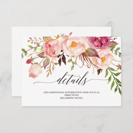 Rustikale Blumenzettel/Details auf 2 Seiten-3 Begleitkarte (Vorne/Hinten)