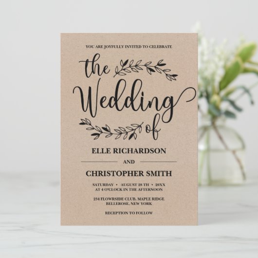 Rustikale Blumenzierwaren Einladung (Stehend Vorderseite)