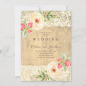 Rustikale Blumenzitze Vintage Hochzeit Einladung (Vorderseite)