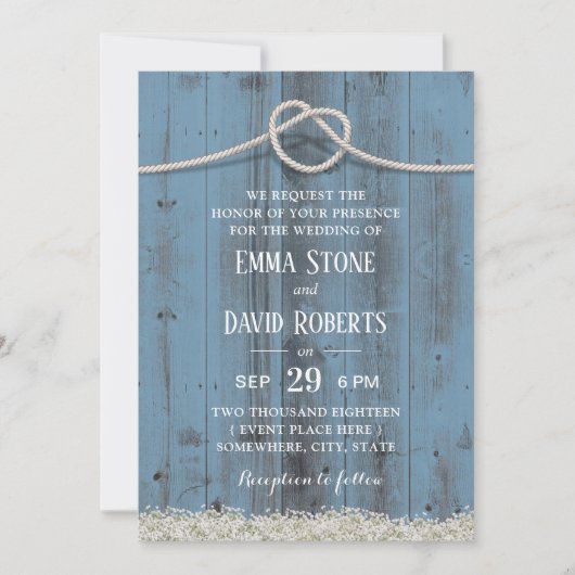 Rustikale Blumenzwiebeln an der Blauen Hochzeit de Einladung (Vorderseite)