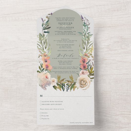 Rustikale Blumenzwiese All In One Einladung (Innen)